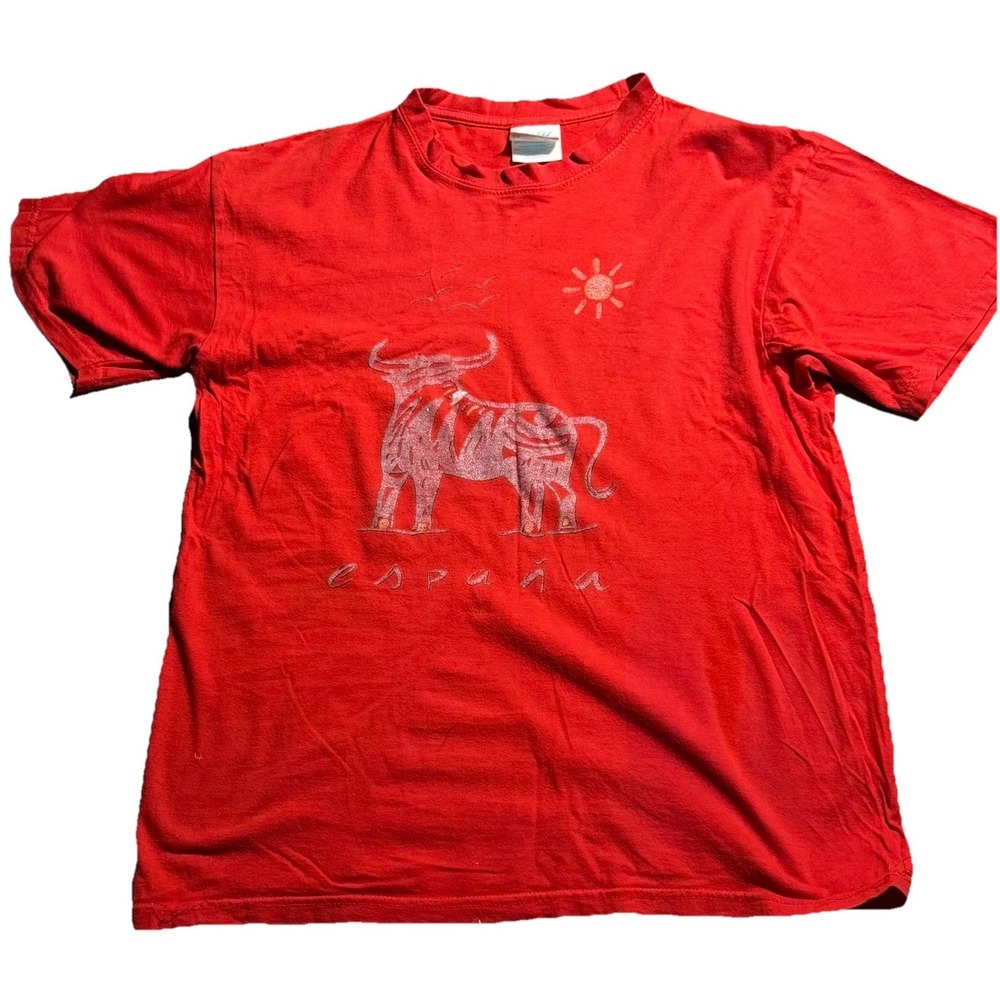 Vintage España Bull T Shirt Red Graphic Travel Spain Tourist Tee Size Small